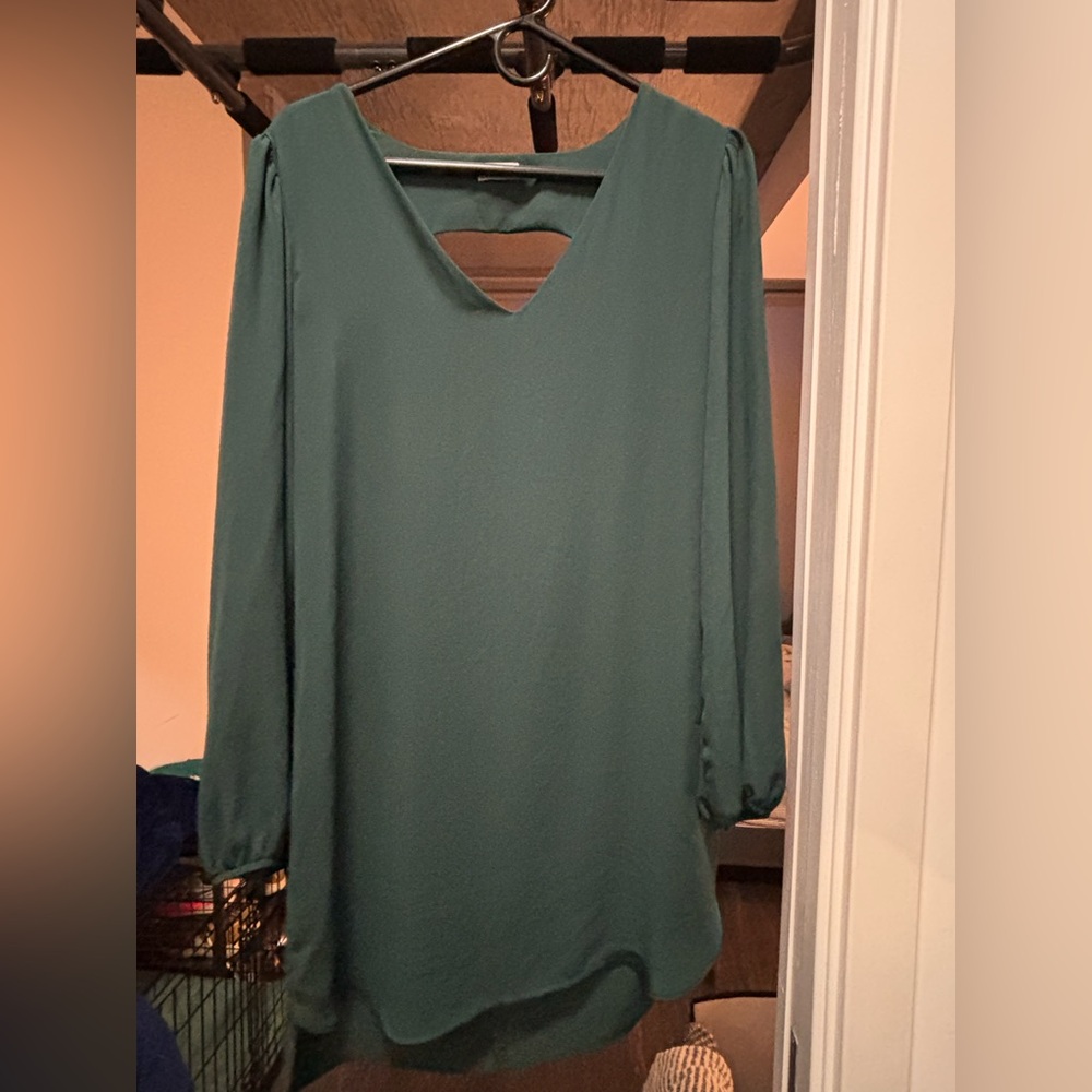 Green, silk shirt-dress